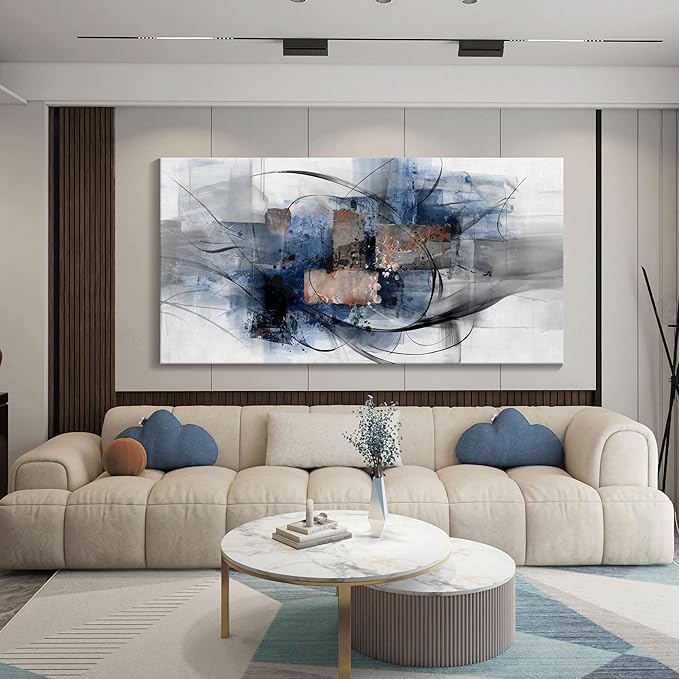 Mofutinpo Black and Blue Wall Art Decor - Abstract Canvas Wall Art for Living Room, Bedroom, Office - Modern Black and White Paintings,Blue and Grey Wall Decor, Artwork and Pictures for Wall 29×58