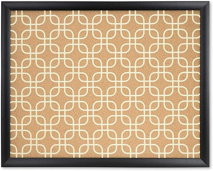 U Brands Cork Bulletin Board, 16" x 20" Inches, Black Wood Frame, Square Fashion Design Print (305U00-01)