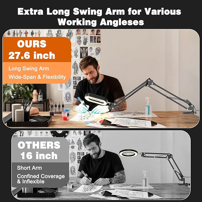 Magnifying Glass with Light and Clamp, 15X 10X Desk Rectangle Magnifying Lamp with Dust Cover, 5 Color Modes, 84 LED Lighted Magnifier Hands Free, Table Lamp with Touch Button for Repair Crafts Hobby