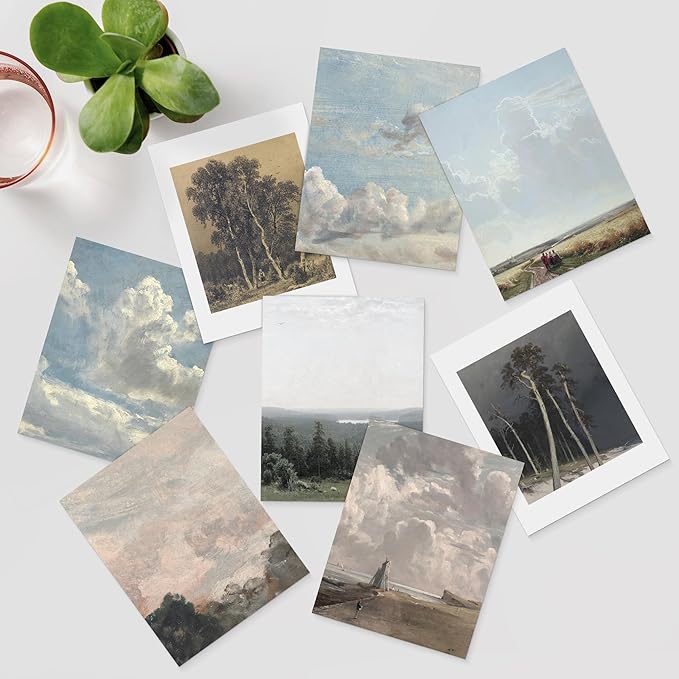 SIGNWIN Poster Wall Art Set of Vintage Landscape Wall Antique Tree Cloud Art Rustic Framhouse Decor for Living Room, Bedroom, Office - 12"x16"x 8