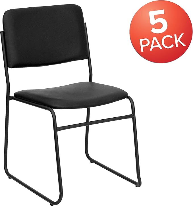 Flash Furniture 5 Pack HERCULES Series 500 lb. Capacity High Density Black Vinyl Stacking Chair with Sled Base