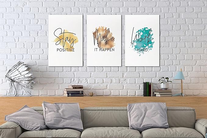 SHMAO Office Canvas Wall Art Motivational Wall Decor, 3 Piece Stay Work Make Print Pictures for Office Wall Decor Women Inspirational Framed Artwork Home Office Decor 12”x18”x3 Panels
