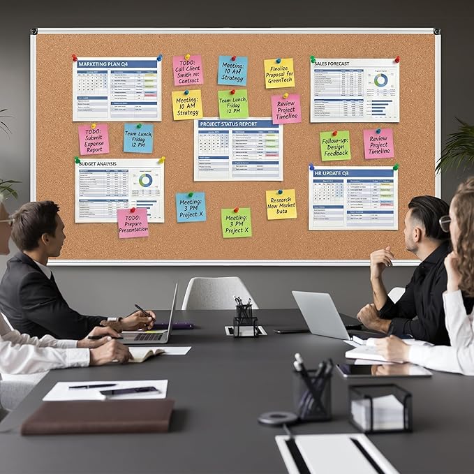 Board2by Large Cork Bulletin Board 96" X 48", Silver Aluminum Framed Corkboard for Wall, Wall Mounted Notice Pin Board with Push Pins for School, Home & Office - 7' x 4' Corkboard