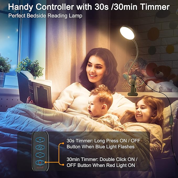 Desk Lamp, 8W 66 LED Reading Light for Bed, Eye Caring Metal Clip Lamp, 5 Color 10 Brightness Levels, Memory Function, Flexible Desk Lamp, USB Powered, Includes 5V/2A UL Adapter