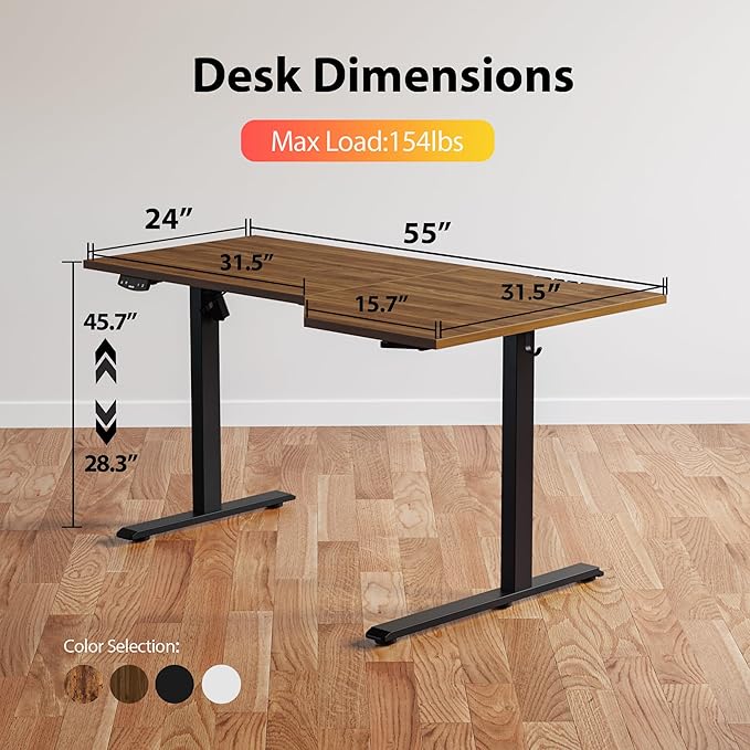 Agilestic Electric Standing Desk, Height Adjustable Desk, 55 x 32 Inch Sit Stand up for Work Office Home, L Shaped Ergonomic Rising Computer Table with Memory Preset, Dark Walnut