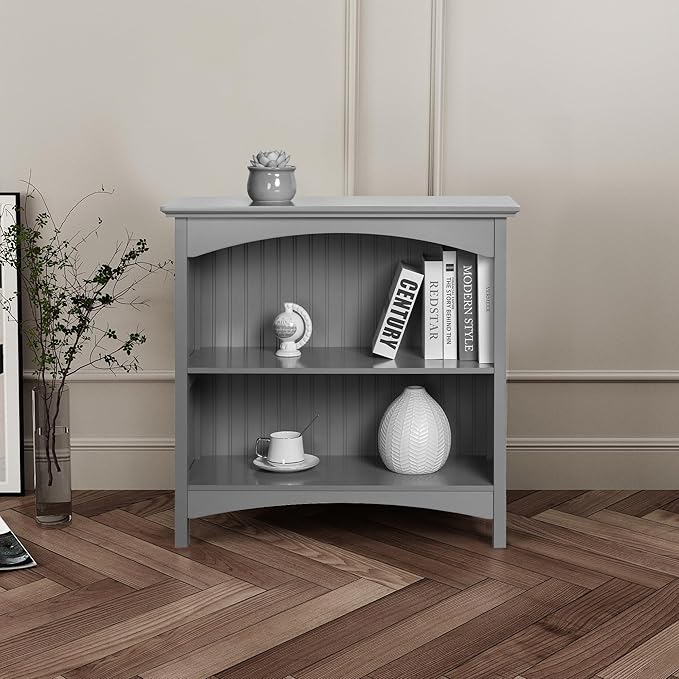 eHemco 2 Tier Bookcase with 2 Arched Supports, 29 Inches, Gray