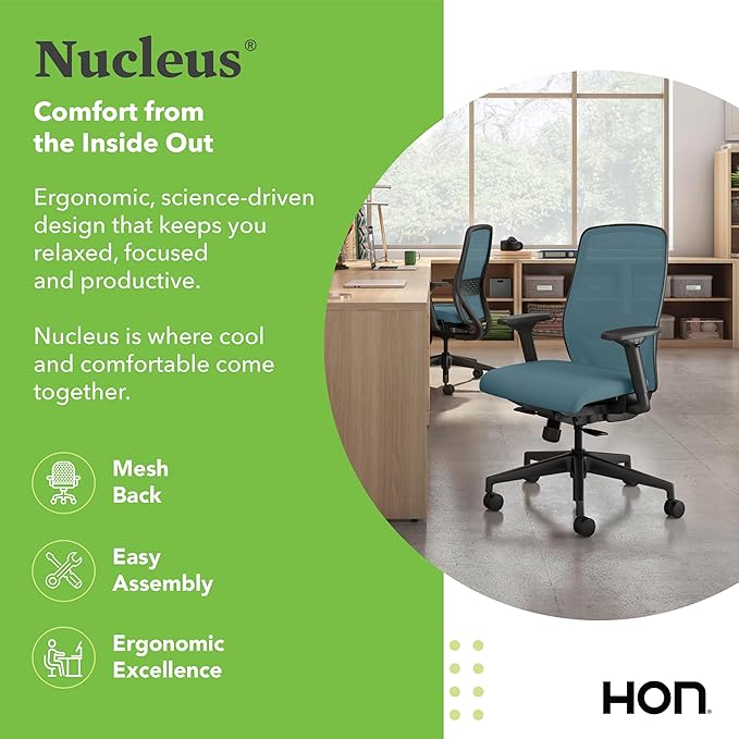 HON Nucleus Task Chair, Spectrum Mesh, Standard Synchro-Tilt Control, Office Chair with Lumbar Support, Height and Width Adjustable Arms, Black Frame, Sky