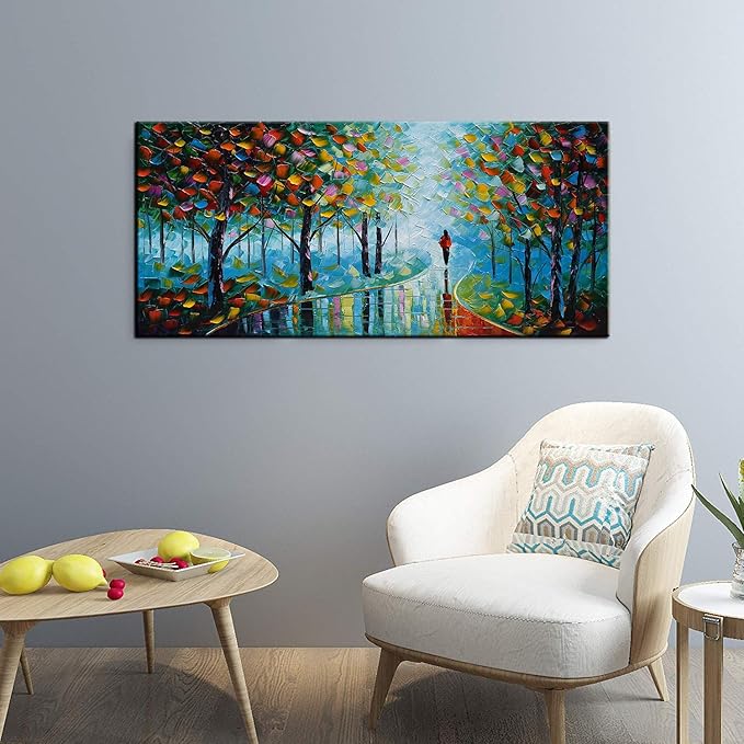 YaSheng Art -Contemporary Landscape Abstract Oil Painting On Canvas Textured Tree Painting Abstract Art Wall Paintings Handmade 3D painting Home Office Decorations Canvas Wall Art painting 24x48inch