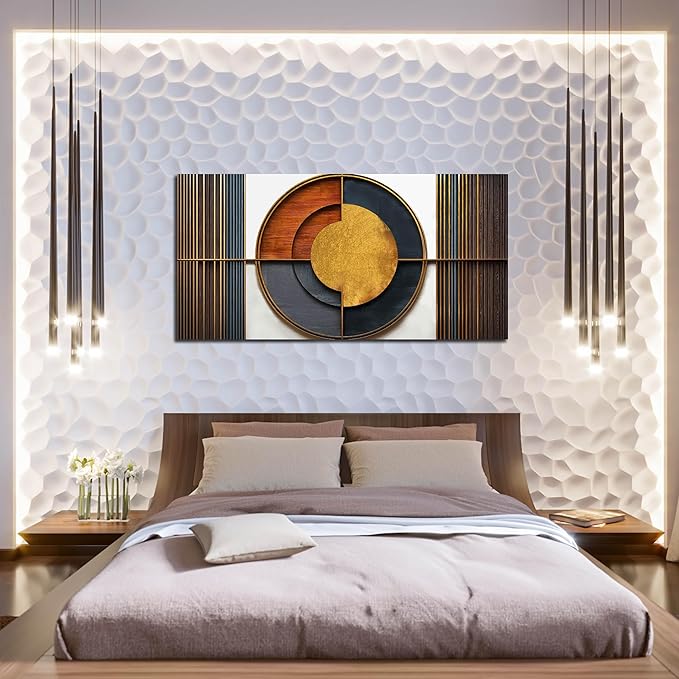 Large Canvas Wall Art for Living Room Bedroom Home Office Brown and White Wood Color Geometrical Picture Modern Canvas Prints Framed Wall Decor Size 24x48