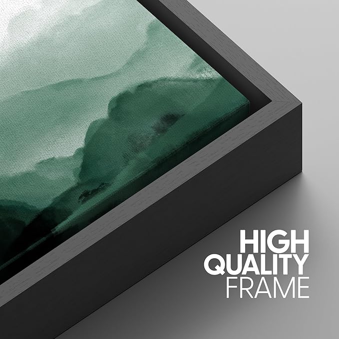 SIGNWIN Framed Canvas Print Wall Art Green Watercolor Mountains in Fog Nature Wilderness Illustrations Modern Art Rustic Scenic Relax/Calm Cool for Living Room, Bedroom, Office - 24"x36"x3 Black