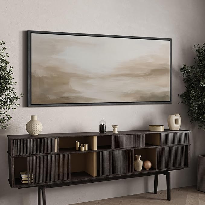 SIGNFORD Extra Large Framed Canvas Soft Neutral Abstract Horizon Illustrations Modern Art Calm Warm for Living Room, Bedroom, Office - 60"x30"
