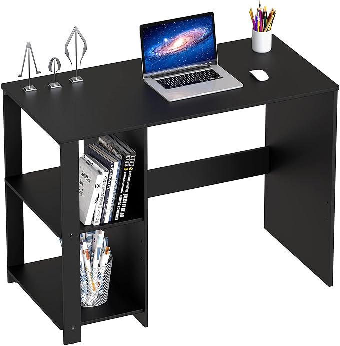 SHW 38-Inch Home Office Computer Desk with Shelves, Black