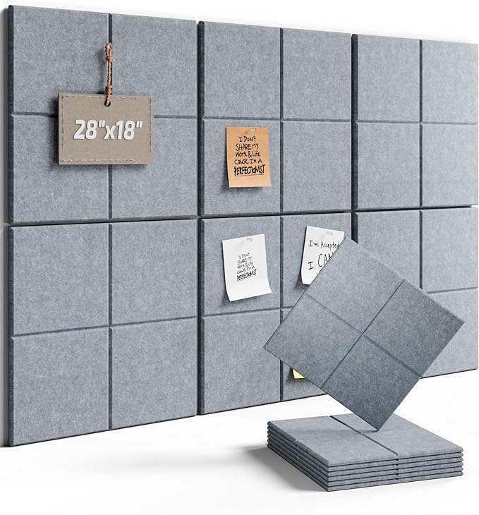 Fluxynara Felt Bulletin Board Tiles -28"x18" Cork Board Alternative for Office Decor, Push Pin Board Wall Organizer 6-Pack -Blue Gray