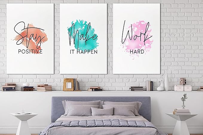 SHMAO Office Canvas Wall Art Motivational Wall Decor, 3 Piece Stay Work Make Print Pictures for Office Wall Decor Women Inspirational Framed Artwork Home Office Decor 24”x36”x3 Panels