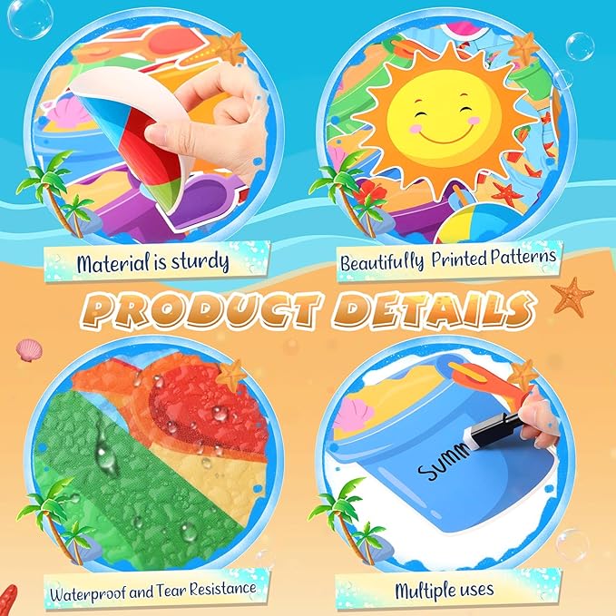 Faccito 57 Pcs Summer Bulletin Board Decorations Set Our Summer Bucket List Classroom Decor Hawaii Sun Beach Bucket Paper Cutouts with Borders for Home School Hawaiian Tropical Party Supplies