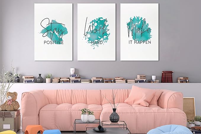 SHMAO Office Canvas Wall Art Motivational Wall Decor, 3 Piece Modern Canvas Print Pictures for Office Wall Decor Women Inspirational Framed Artwork Home Office Decor 20”x30”x3 Panels