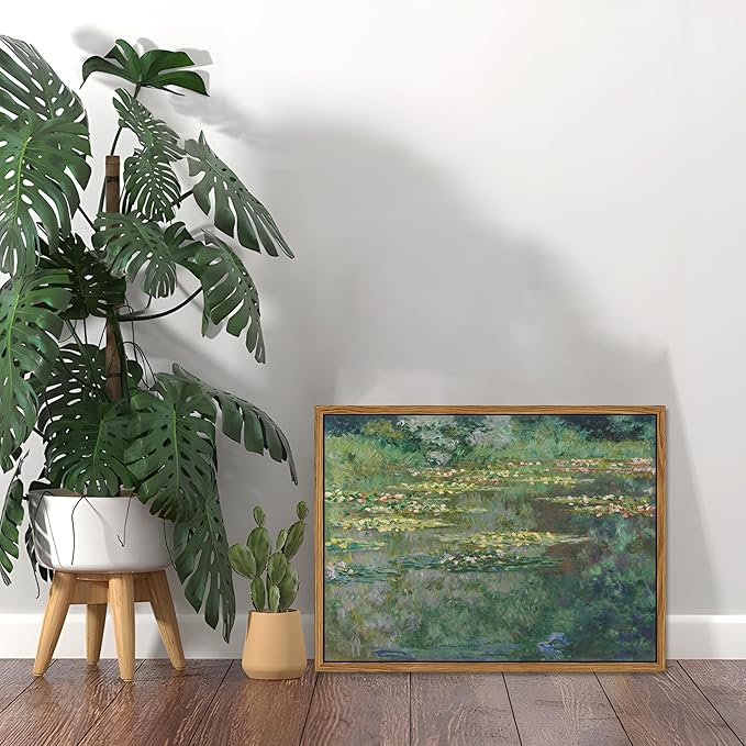 Framed Claude Monet Wall Art – Vintage Water Lilies Pond Painting Wall Decor, Impressionist Living Room Wall Art, Classic Aesthetic Canvas Prints for Bedroom Kitchen Bathroom – 10"x8"