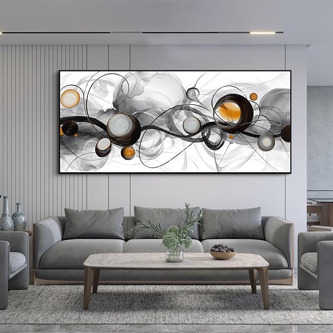XLSJERST Wall Art for Living Room Picture - Extra Large Abstract Cavnas Artwork for Walls Black and White Minimalist Modern Framed Painting Home Decor - 86x39 Inches