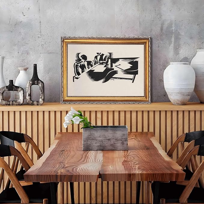 Framed Abstract Meeting Scene Poster Canvas Print Art, Modern Wall Art Painting, Elegant Pictures, Minimalist Aesthetic Wall Decor, Office Decoration, Art Print for Living Room, Apartment (Retro Framed,12L"x16W")