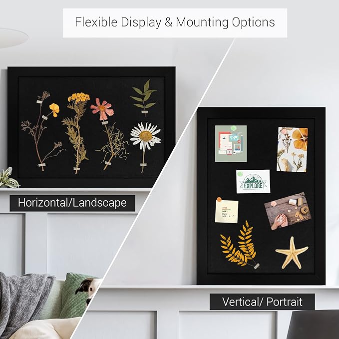 Board2by Black Cork Board Bulletin Board with Linen, Wood Framed 24" x 18" Corkboard, Office Board for Wall Decor, Wall Mounted Pin Board Picture Board with 20 Pushpins for School, Home & Office