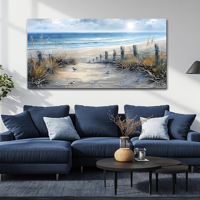 FUHAIHUA Canvas Wall Art For Living Room Large Wall Decorations For Office Modern Bedroom Wall Decor Beach Pictures Blue Ocean Sea Wave Paintings Artwork Aesthetics Posters Home Decor 30X60 In