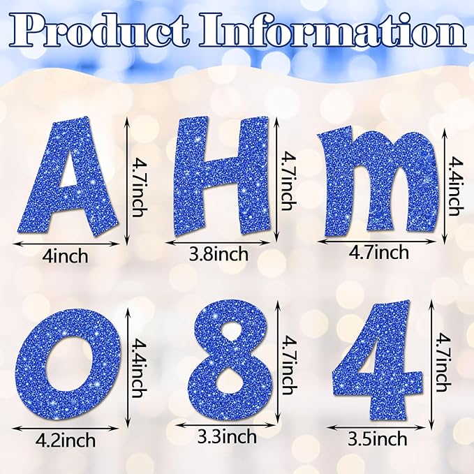 Colarr 216 Pcs Glitter Bulletin Board Letters for Classroom Number Alphabet Punctuation Symbol Cutout 4'' Die-Cut Poster Letter with Adhesive Dot School Party Holiday Decor Display(Blue)