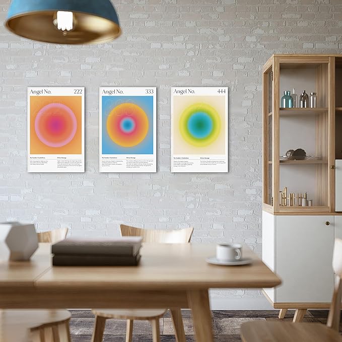 SHMAO Colorful Gradient Aura Angel Numbers Poster Canvas Wall Art for Room Aesthetic Inspirational Spiritual Wall Art Paintings Abstract Minimalist Wall Decor for Bedroom 16"x24" x 3 Pcs