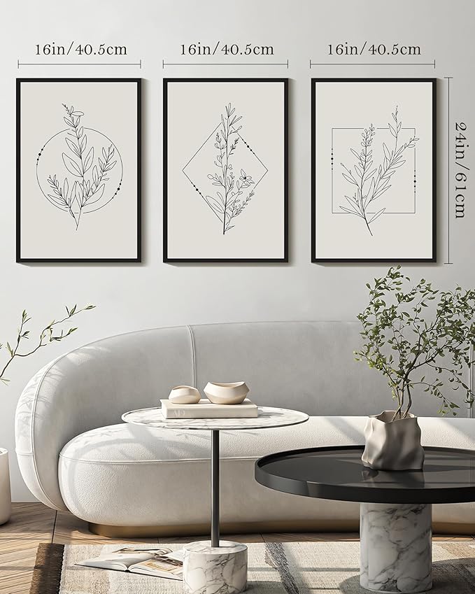 Drsoum Minimalist Flower Wall Art Vintage Wall Hanging Decor Black Line Botanical Prints Artwork for Bedroom Living Room Hallway 16x24in Black Framed