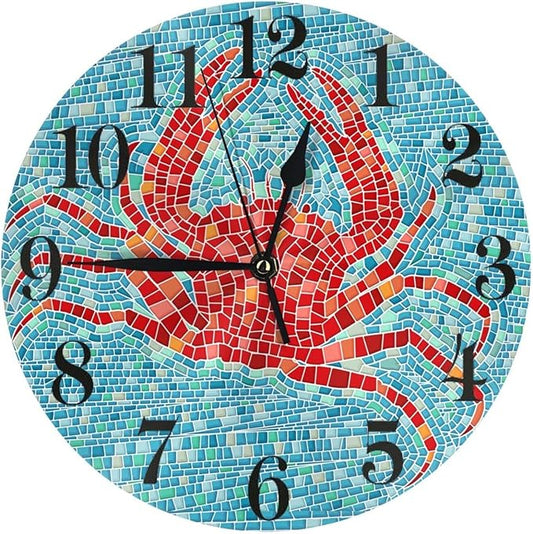 Ocean Crab Wall Clock Battery Operated Silent Round Clock Wall Decor for Home Office School, 12 Inch