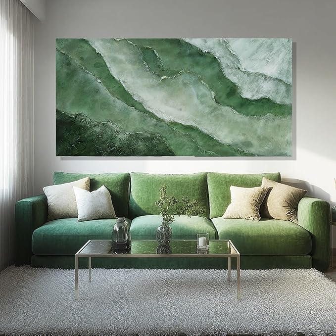 ZENPEE Green Modern Wall Art, Texture Abstract Oil Painting, for Living Room, Wall Decor for Office, 29" x 58" Canvas Painting