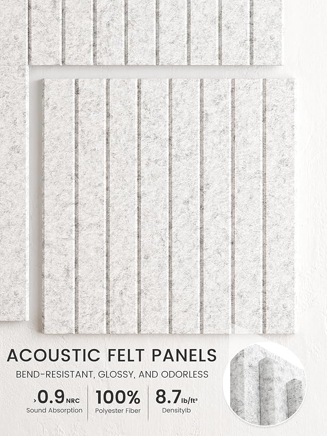 Bumusty Large Cork Board Alternative-48 x 36" Felt Bulletin Board Tiles, with 30 Pushpins, 70 Adhesive Tabs, 12-Pack Slat Wall Paneling, Cork Boards for Office Push Pin Board Felt Board-Light Gray