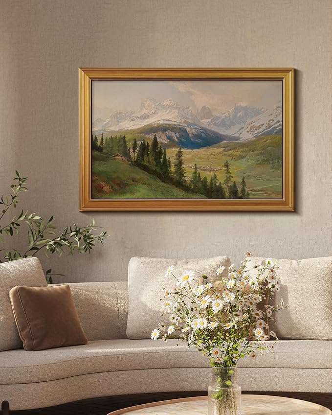 VIYYIEA Vintage Gold Framed Wall Art for Living Room, Snow Mountains Canvas Prints Home Decor, Large Oil Painting Picture, Bedroom Wall Decor Gifts for Friends or Family -【Moor】-(36L x 24W)