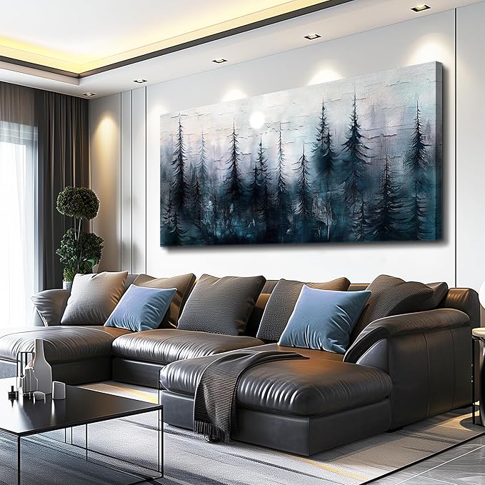 Large Wall Decor for Living Room Canvas Wall Art for Office Modern Wall Decorations for Bedroom Foggy Forest Landscape Paintings Black and White Pictures Artwork Room Home Decor 24"X48"