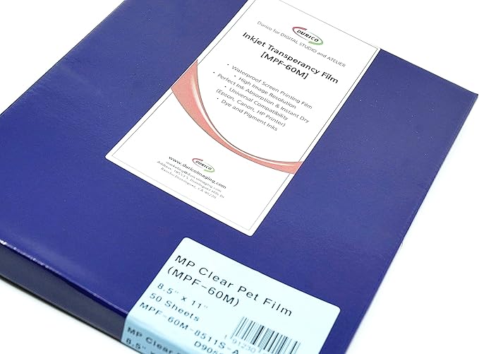 DURICO Translucent PET 5.3mil (135micron) Inkjet Film in Sheets for Screen Printing (8.5x11 IN/ 50 sheets)