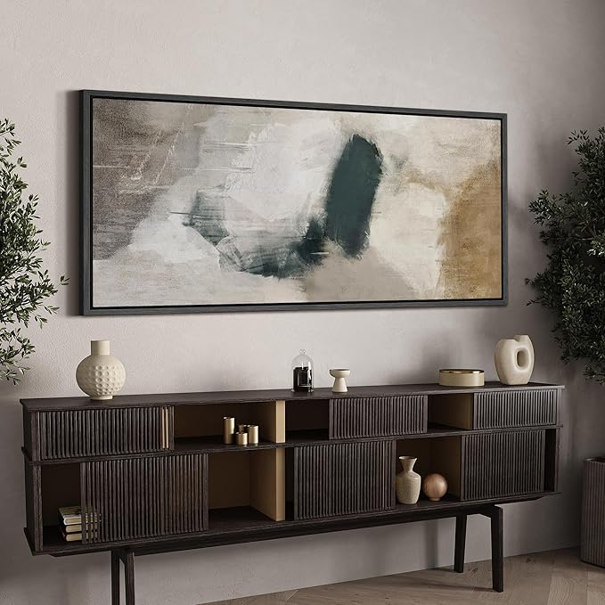 SIGNFORD Extra Large Framed Canvas Neutral Abstract Brushstroke Illustrations Modern Art Calm Warm for Living Room, Bedroom, Office - 60"x30"