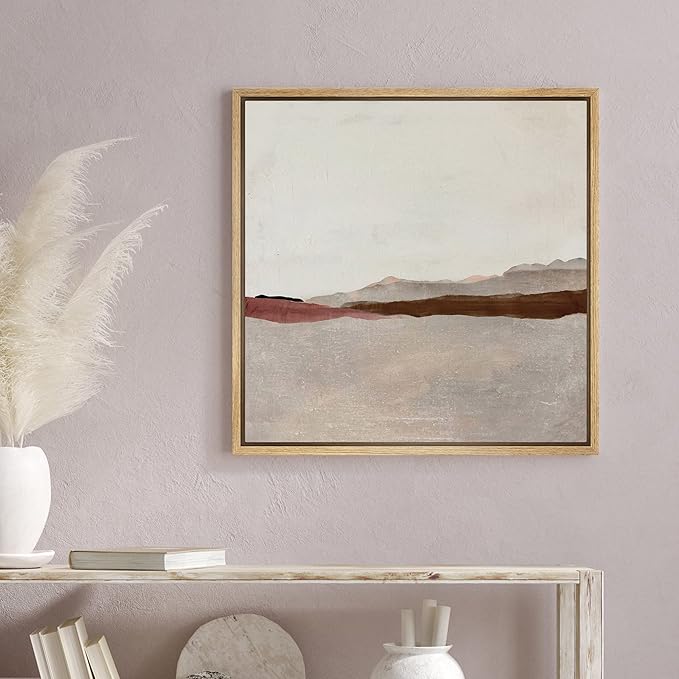 SIGNWIN Framed Canvas Print Wall Art Duotone Tan Brown Pastel Landscape Abstract Shapes Illustration Modern Art Decorative Nordic Minimal Calm/Zen for Living Room, Bedroom, Office - 24"x24" Natural