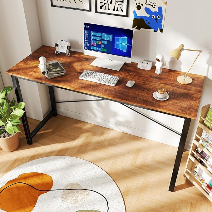 DUMOS 55 Inch Office Computer Desk Modern Simple Style Writing Study Work Table for Home Bedroom - Wood Brown