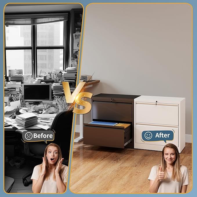 2 Drawer File Cabinet with Lock, Lateral Filing Cabinets,Metal Storage Filing Cabinets for Home Office, Heavy Duty File Cabinet for Letter/Legal/A4/F4 Size, Amsseble Required, White