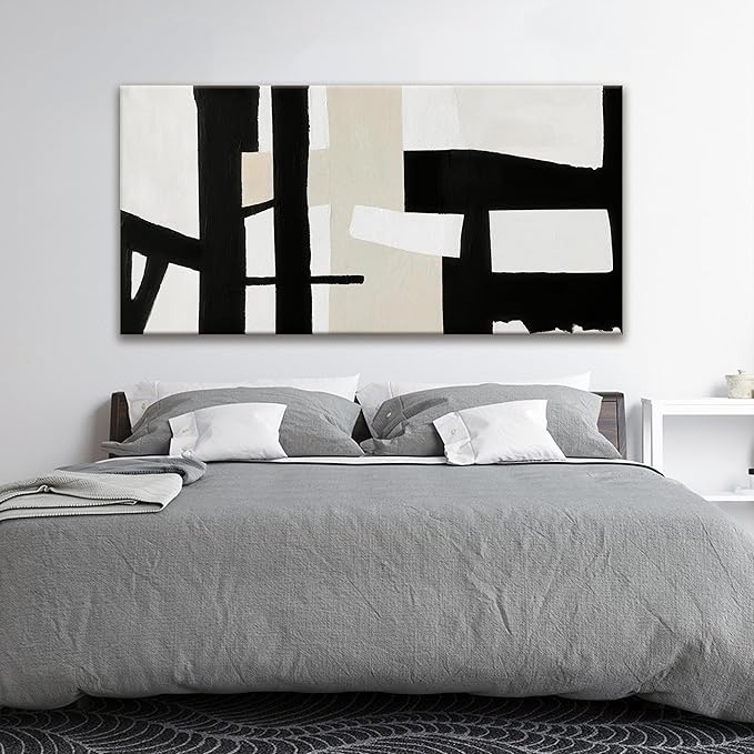 QSQ Large Abstract Wall Art For Living Room Prints Artwork Abstract Canvas Art Wall Decor Black White Wall Art Modern Painting Decor Picture For Bedroom Hotel Office Artwork 29 x 58 Inch