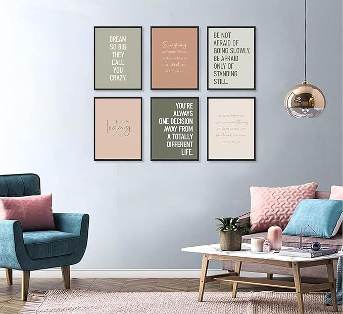 KBIERQN 6Pcs Inspirational Quotes Wall Art Office Motivational Poster Prints Workplace Motivational Canvas Pictures for Living Room Bedroom Wall Decor 8x10in Unframed