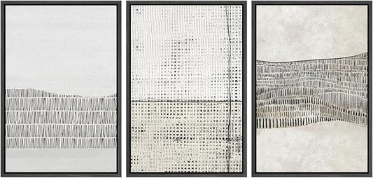 SIGNWIN Framed Canvas Print Wall Art Set Grunge Black Tan Line Art Landscape Abstract Shapes Cozy Neutral Modern Art Decorative Contemporary Minimal for Living Room, Bedroom, Office - 24"x36"x3 Black
