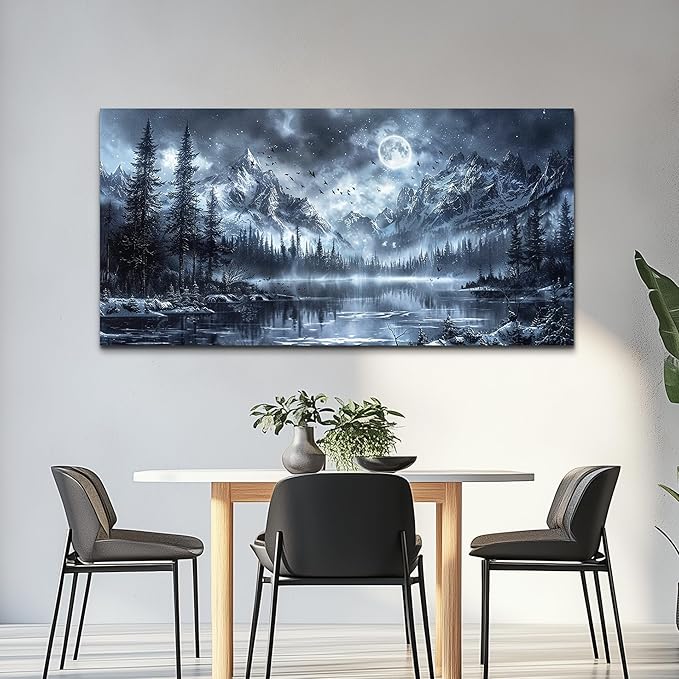 FUHAIHUA Canvas Wall Art For Living Room Wall Decor For Office Bedroom Decorations Black And White Wall Paintings Forest Landscape Pictures Hotel Artwork Posters Home Decor Ready to Hang 20X40 In