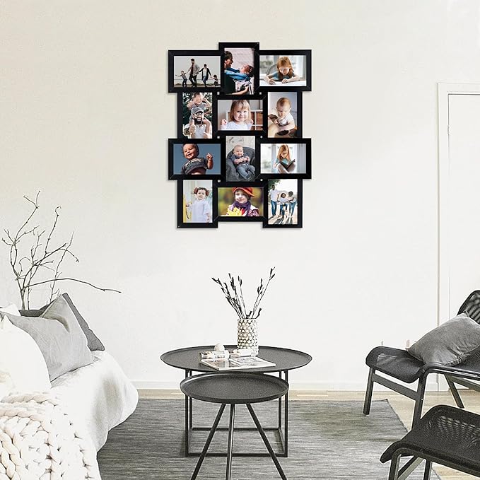 HELLO LAURA Collage Picture Frames for Wall 12 Openings - Black Photo Frames Display Multiple Photos for Wall Hanging Photo Frame Christmas Gifts for Family Friends Lover