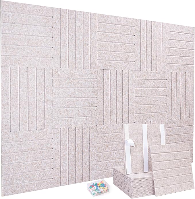 15 Pack Felt Bulletin Board Tiles (12x12 Inch) Self Adhesive Cork Board Alternative for Walls with 30 Push Pins Decorative Acoustic Panels & Pin Board for Home Office, Classroom, Vision Board Decor