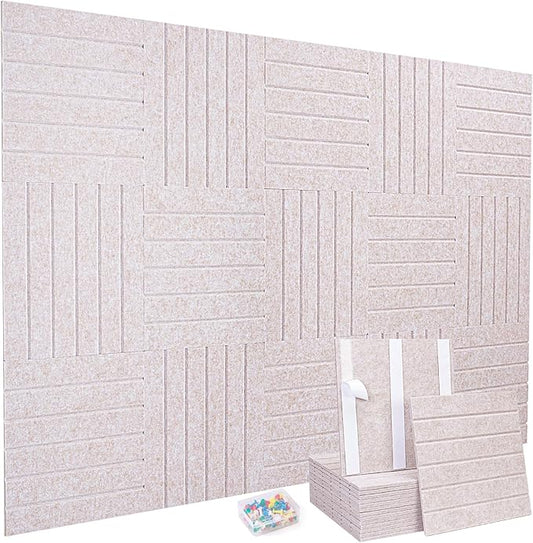 15 Pack Felt Bulletin Board Tiles (12x12 Inch) Self Adhesive Cork Board Alternative for Walls with 30 Push Pins Decorative Acoustic Panels & Pin Board for Home Office, Classroom, Vision Board Decor