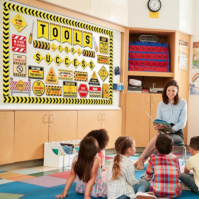 gisgfim Construction Bulletin Board Decorations Tools for Success Classroom Positive Saying Paper Cutouts Motivational Sign Bulletin Board Set for Teacher Student Welcome Back to School Decor Supplies