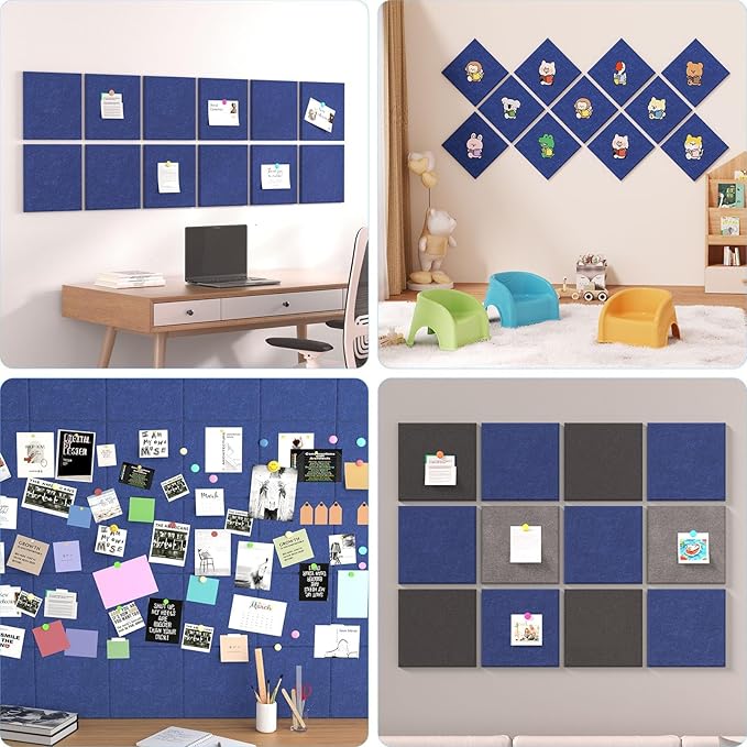 Large Cork Boards for Walls – 48" x 36" Self Adhesive Felt Wall Tiles, Ideal for Office Wall Organizing Bulletin Board, Easy to Install Cork Boards Felt Board