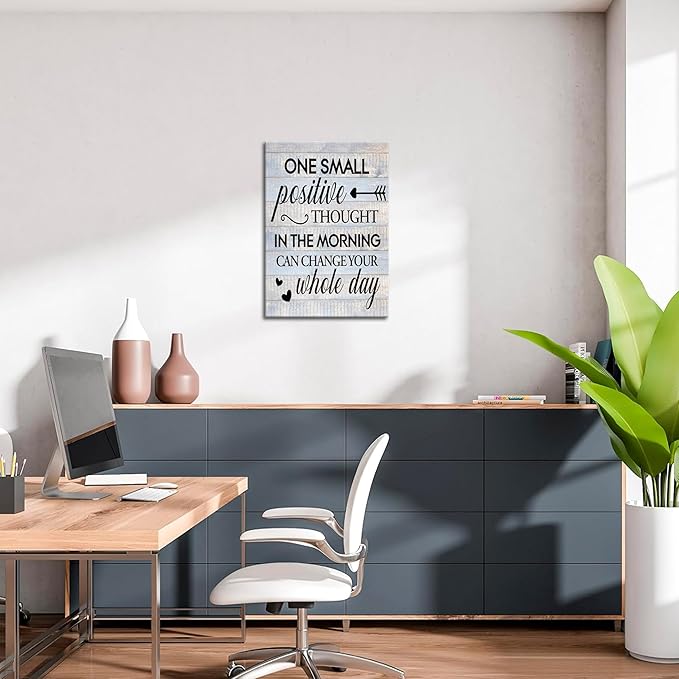 Farmhouse Inspirational Wall Decor for Home Decoration – One Small Positive Thought in the Morning Quote Picture Canvas Prints, Motivational Wall Art for Living Room Bedroom 12x16 inch Framed
