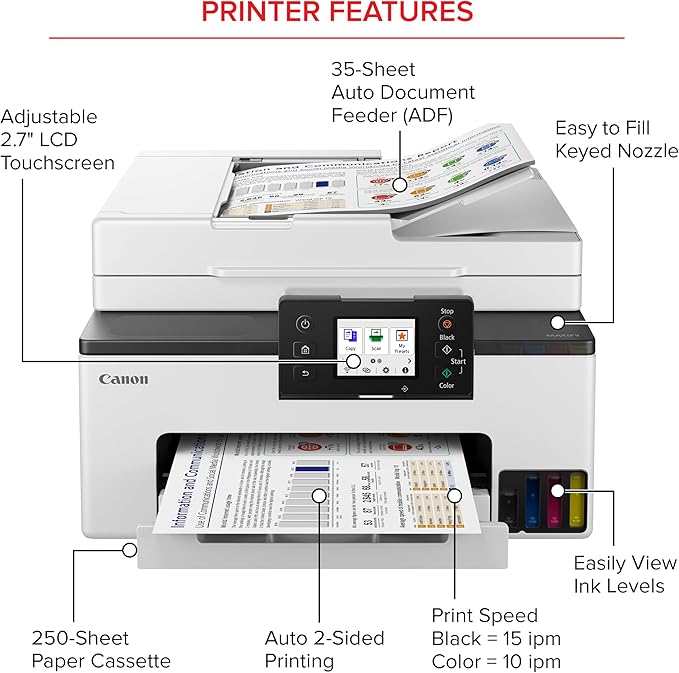 Canon MegaTank MAXIFY GX2020 All-in-One Wireless Color Printer – Print, Copy, Scan with Duplex Printing – Refillable Tank System, Compact Desktop Design – Wireless Print Scan Copy for Home & Office