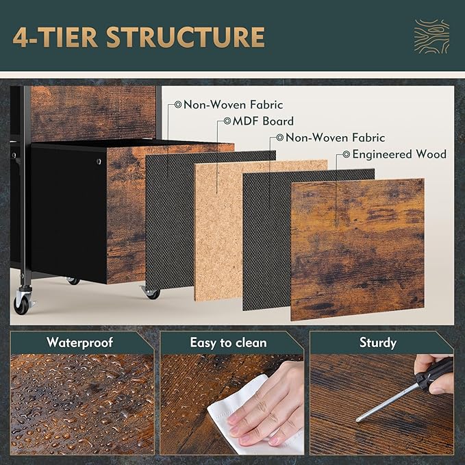 3 Drawers File Cabinet, Vertical Filing Cabinets for Home Office, Non-woven Fabric Drawer with Adjustable Hanging File Folders, A4/Letter Size, Open Shelf, Mobile Printer Stand, Rustic Brown